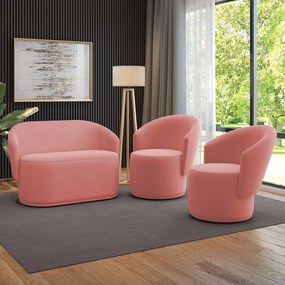 Sofá Namoradeira e 2 Poltronas Orgânica para Sala Malu Suede M11 - D'Rossi - Rose