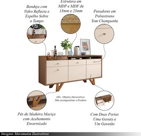 Conjunto Decorativo Cristaleira e Buffet Aparador Aura/Sollare Off White/Castanho G26 - HB Móveis
