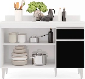 Balcão de Cozinha Lavanderia com Tampo 01 Gaveta Vick 120 cm L06 - D'Rossi - Branco e Preto