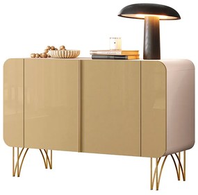 Buffet Decorativo Bambino MDP/MDF Sala de Estar Pés em Aço Off White/Champagne G26 - Gran Belo