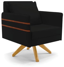 Poltrona Giratória Mari Linho Base de Madeira MA30 D03 - D'Rossi  - A79 Preto