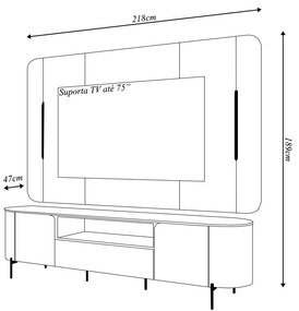 Painel e Bancada TV 75" Floro Frisos Chanfrados 2 Portas Bali/Cedro G18 - Gran Belo