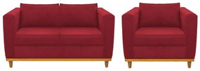 Kit Sofá 2 Lugares e Poltrona Europa Suede Vermelho ADJ Decor
