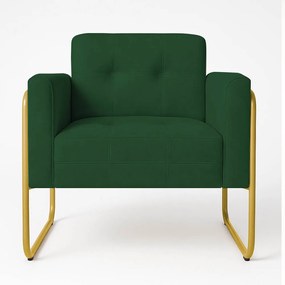 Poltrona Sala Industrial Alta Tubo Dourado Elisa Veludo D03 - D'Rossi - Verde