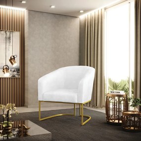Poltrona Decorativa Industrial Dourado kit 2 Stella Sintético PU  Branco D03 - D'Rossi