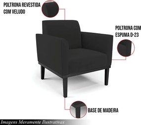 Poltrona Decorativa Isabella Pés Fixo em Madeira Preto Veludo Preto G19 - Gran Belo