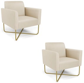 Kit 2 Poltronas Base X Industrial Dourado Marisa Corino D03 - D'Rossi - Bege