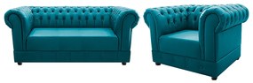 Kit Poltrona e Namoradeira Chesterfield Ana Suede Azul Turquesa - ADJ Decor