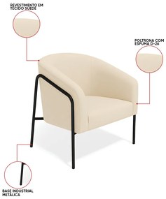 Poltrona Sala Industrial Alta Preto Stella Suede D03 - D'Rossi - Bege