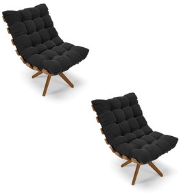 Poltrona Giratoria Costela Kit 2 Suede Base de Madeira MA30 M11 - D'Rossi - Preto