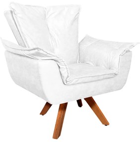 Poltrona Decorativa Base Giratória em Madeira Charger PU Branco G19 - Gran Belo