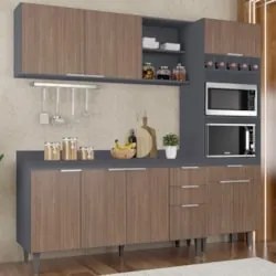 Armário de Cozinha Com Tampo CP02 210cm Pérola Grafite/Freijó Z34 - Mp