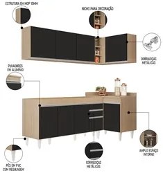Armário de Cozinha Modulado de Canto Esquerdo 5 Peças CP52 Balcão sem