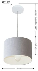 Lustre Pendente Cilíndrico Md-4201 Cúpula em Tecido 25x25cm Rustico Cinza - Bivolt