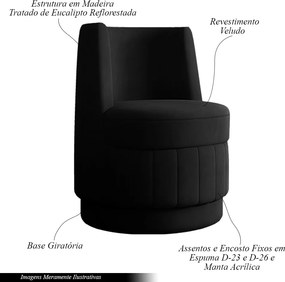 Poltrona Decorativa Estilo Único Éfeso Sala de Estar Base Giratória Veludo Preto G33 - Gran Belo