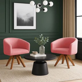 Poltrona Sala Base Giratória Madeira Kit 2 Arielle Suede D03 - D'Rossi - Rose