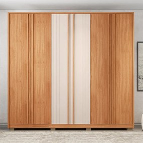 Guarda Roupa Casal Nilus 250cm com 6 Portas 4 Gavetas Ripado MDP Freijo/OffWhite G11 - Gran Belo
