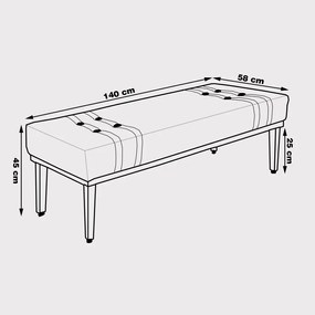 Recamier Decorativo 140cm Kors Veludo Pés de Madeira Preto G63 - Gran Belo