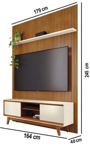 Painel TV 65 Pol 179cm Ripado Valen e Rack Bancada Mylan Cinamomo/Off White M20 - D'Rossi