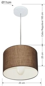 Lustre Pendente Cilíndrico Md-4201 Cúpula em Tecido 25x25cm Café - Bivolt