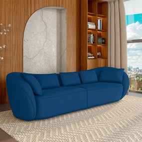Sofá Bipartido Sala de Estar Diamond 292cm com Almofadas Soltas Veludo Azul G52 - Gran Belo