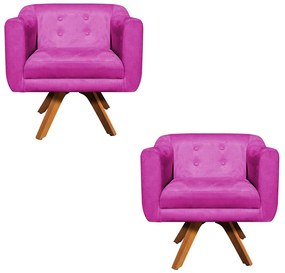 Kit 02 Poltronas Giratória  Julia Suede Base Madeira MM30 D01 - D'Rossi - Pink