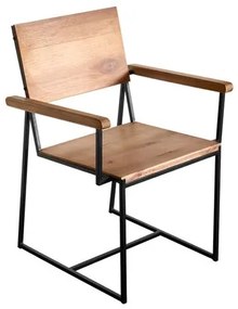 Cadeira Rumba Industrial em Madeira Mel e Base Preta de aço com Braco com 55cm de largura - 70347 Sun House