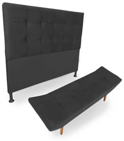 Cabeceira com Calçadeira Casal 140cm Maya Suede Preto - Sheep Estofados - Preto