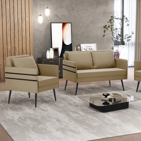 Kit 01 Namoradeira 02 Lugares e 01 Poltrona Mari Suede Marrom Rato Pés Palito de Ferro - D'Rossi