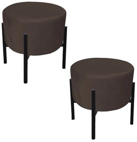 Kit 2 Puffs Iron Suede Base Preto Palito - Marrom