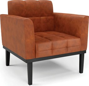 Poltrona Decorativa Karen Pés Fixo em Madeira Preto Pu Nozes G19 - Gran Belo