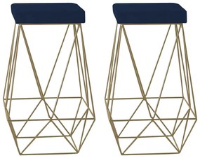 Kit 2 Banqueta Decorativa Kathy Base Gold Veludo Azul G41 - Gran Belo
