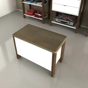 Puff Baú para Sala de Estar AZ1013 MDP Branco/Nogal G69 - Gran Belo