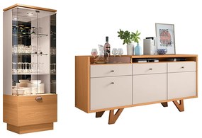 Conjunto Decorativo Cristaleira c/Adega e Buffet Aparador c/Bandeja Lateral Aura/Sollare Cinamomo/OffWhite G26 - HB Móveis