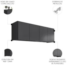 Armário de Cozinha Aéreo 118cm 4 Portas Monna Grafite Z34     - Mpozen