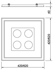 Embutido Bore Pro 62X62X09Cm 04Xar70 Led 49,2W Bivolt | Usina 19203/62 (PT - Preto Texturizado, 4000k)