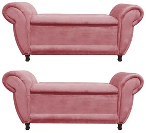 Kit 02 Recamier com Baú Itália Namoradeira Calçadeira Suede - D'Rossi - Rose