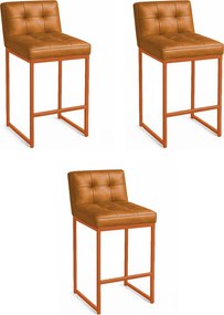 Banqueta Cozinha Alta com Encosto Industrial Kit 3 Bronze Lirina PU Whisky C05 - D'Rossi