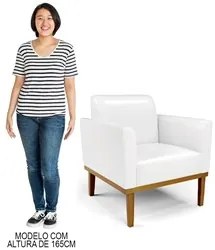 Poltrona Decorativa Base Madeira Castanho Maressa Sintético PU Branco