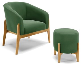 Poltrona com Puff Base de Madeira Stella Suede D03 - D'Rossi - Verde