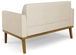 Sofá Namoradeira Base Madeira Castanho Maressa Veludo Luxo Off White -
