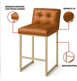 Banqueta Cozinha Alta com Encosto Industrial Kit 2 Champanhe Lirina PU C05 - D'Rossi - Whisky