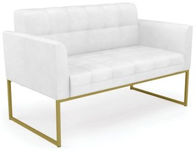 Kit 1 Sofá Namoradeira e 1 Poltrona Elisa Corano Branco Base Metálica Industrial Dourado - D'Rossi
