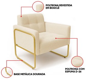 Poltrona Sala Industrial Alta Tubo Dourado Elisa Bouclê D03 - D'Rossi - Bege