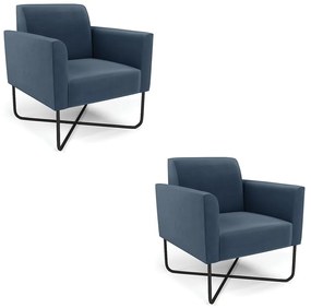 Kit 2 Poltronas Base X Industrial Preto Marisa Suede Azul Marinho D03 - DRossi