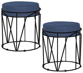 Kit 2 Puffs Decorativo Sala de Estar Base Preto Chloe Suede Azul Marinho G41 - Gran Belo