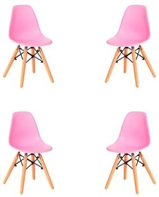 Kit 04 Cadeiras Eames Infantil Rosa Base Madeira - 73222 Sun House