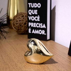 Adorno Coração Decorativo Deitado Dourado Em Cerâmica 10x11 - D'Rossi