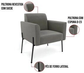 Poltrona Pé de Ferro Preto para Sala Marisa Suede D03 - D'Rossi - Grafite
