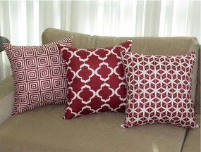3 Capas para Almofadas Confort Veludo Geométrico Marsala 50x50cm